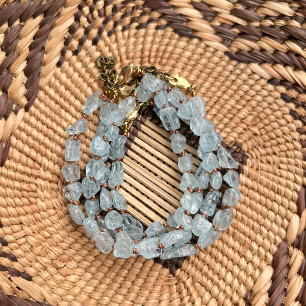 Aquamarine Nugget Copper Heishi  Beaded Bracelet Clasp