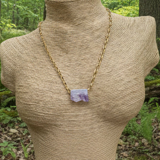 Amethyst Necklace with Gold toned Chain 20 inches
