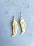 Feather Carved Bone Earrings on copper wire handmade Stormie jewelry