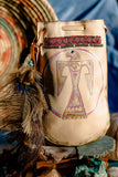 Rooted in Love Pouch Stormie Original Design with patch of Rose Quartz beadwork and antique seed beads custom hand made painted on leather