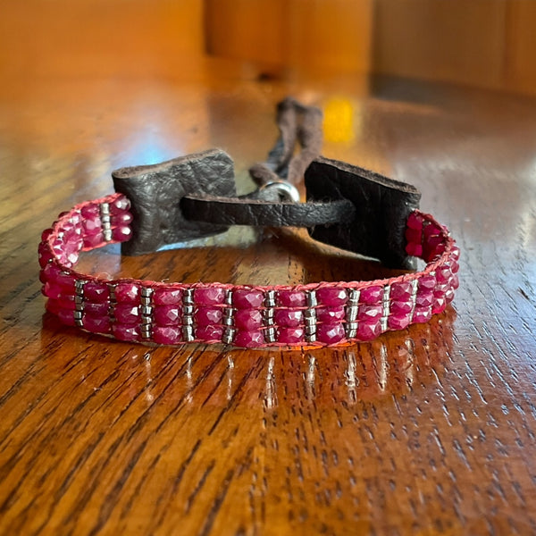 ruby bracelet red hand beaded front view stormie jewelry 