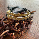 Gold Path Connects with Golden Light Mini Bracelet Stormie Original Handmade beaded design with smooth liquid gold-filled beads black leather & rare antique micro gold metal seed beads fits most sizes adjustable fit