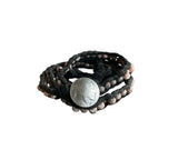 Stone of Calming Energy Red Jasper Bracelet Wrap with Genuine Indian Head Button with Black Leather/Stormie Hand Made with Intentions