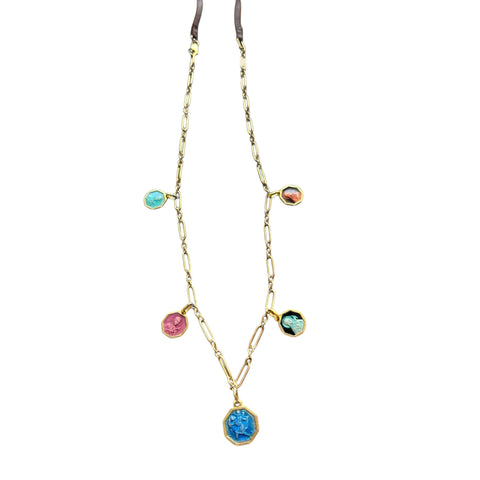 Vintage Religious Saint Enamel Charms Necklace for Devine Protection & Safe Travels