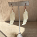Feather Carved Bone Earrings on copper wire handmade Stormie jewelry