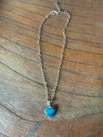 Turquoise Copper Heart-Shaped Pendant Necklace Silver Heart Chain - Stormie Art