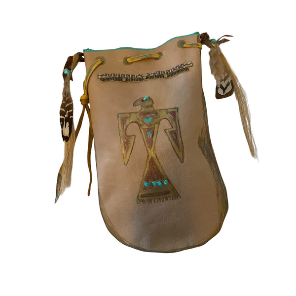 Eagle Pouch Stormie Original Beaded Design with Horsehair and Turquoise