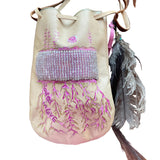 Rooted in Love Pouch Stormie Original Design with patch of Rose Quartz beadwork and antique seed beads custom hand made painted on leather