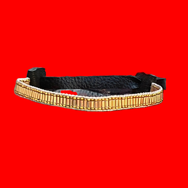 Divine Alignment Mini Bracelet Stormie Original Handmade beaded design with smooth liquid gold-filled beads black leather & rare antique micro silver metal seed beads fits most sizes adjustable fit