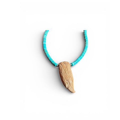 Carved Eagle Head Pendant with Turquoise and Sterling Silver Necklace