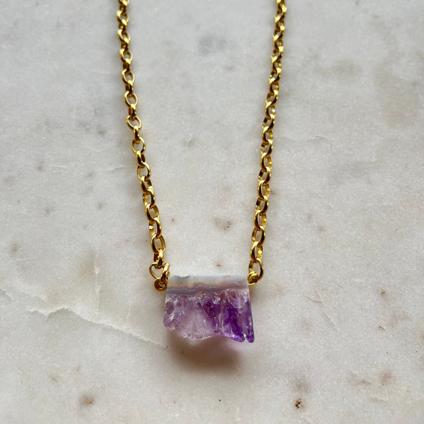 Amethyst Necklace with Gold toned Chain 20 inches