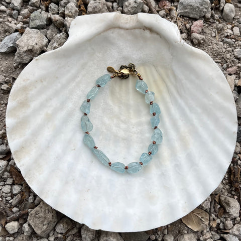 Aquamarine Nugget Copper Heishi  Beaded Bracelet Clasp