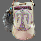 Rooted in Love Pouch Stormie Original Design with patch of Rose Quartz beadwork and antique seed beads custom hand made painted on leather