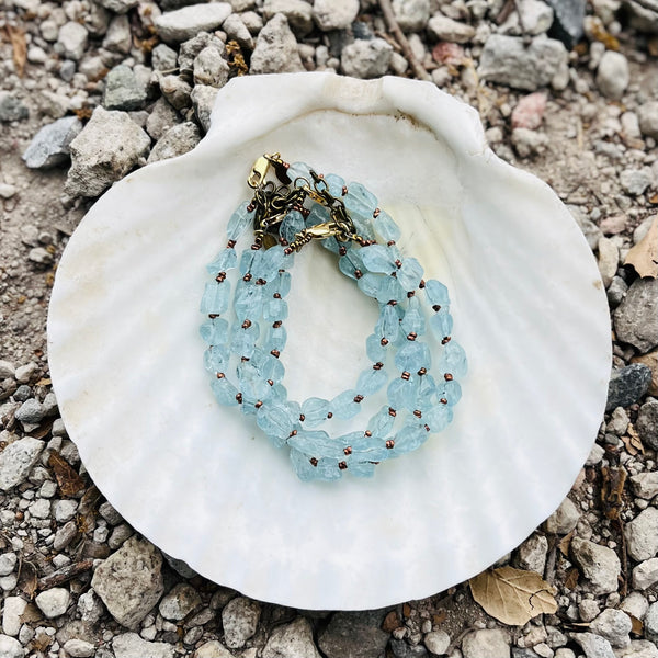 Aquamarine Nugget Copper Heishi  Beaded Bracelet Clasp
