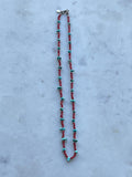 Antique Red White Heart Beads and Turquoise Nugget Beaded Necklace