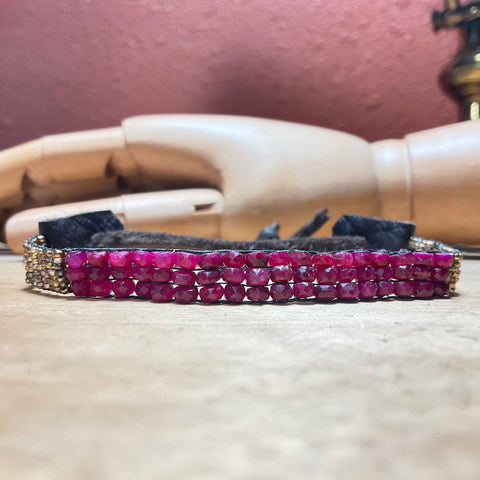 Ruby Red Gemstone Leather Courage Bracelet: Special Love - Original Stormie Art