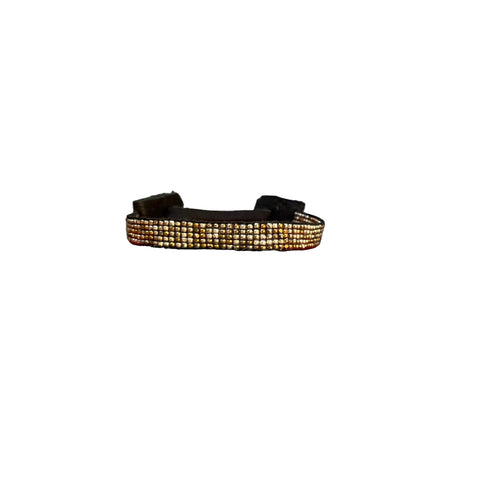 Gold Path Connects with Golden Light Bracelet Stormie Original Handmade beaded design with liquid gold-filled beads black leather & rare antique micro gold metal seed beads fits most sizes adjustable fit