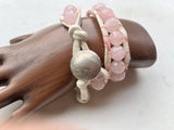Infinite love and infinite peace Rose Quartz Bracelet Wrap with genuine Bison Coin Button White Leather/Stormie Hand Made with Intentions
