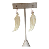 Feather Carved Bone Earrings on copper wire handmade Stormie jewelry