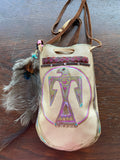 Rooted in Love Pouch Stormie Original Design with patch of Rose Quartz beadwork and antique seed beads custom hand made painted on leather