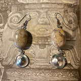 Jasper Dangle Earrings Silver disc hanging from bottom of earrings 