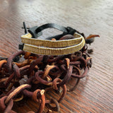 Gold Path Connects with Golden Light Mini Bracelet Stormie Original Handmade beaded design with smooth liquid gold-filled beads black leather & rare antique micro gold metal seed beads fits most sizes adjustable fit