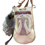 Rooted in Love Pouch Stormie Original Design with patch of Rose Quartz beadwork and antique seed beads custom hand made painted on leather