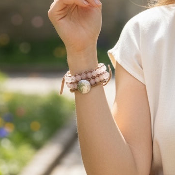 Self-Love Rose Quartz Bracelet Wrap with Genuine Bison Coin Button/Stormie Hand Made with Intentions