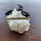Divine Alignment Mini Bracelet Stormie Original Handmade beaded design with smooth liquid gold-filled beads black leather & rare antique micro silver metal seed beads fits most sizes adjustable fit