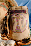 Rooted in Love Pouch Stormie Original Design with patch of Rose Quartz beadwork and antique seed beads custom hand made painted on leather