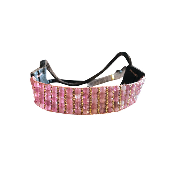 Pink tourmaline gemstone beaded bracelet front view 