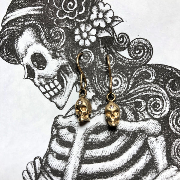 Skull Gold Earrings with Diamond