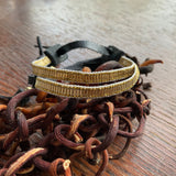 Gold Path Connects with Golden Light Mini Bracelet Stormie Original Handmade beaded design with smooth liquid gold-filled beads black leather & rare antique micro gold metal seed beads fits most sizes adjustable fit