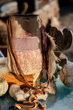 Rooted in Love Pouch Stormie Original Design with patch of Rose Quartz beadwork and antique seed beads custom hand made painted on leather