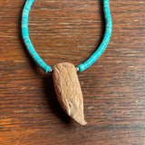Carved Eagle Head Pendant with Turquoise and Sterling Silver Necklace
