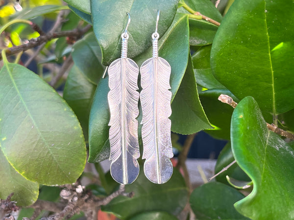 Long Feather Earrings in Sterling Silver Stormie Original Design Jewelry