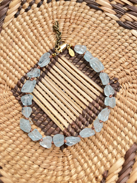 Aquamarine Nugget Copper Heishi  Beaded Bracelet Clasp