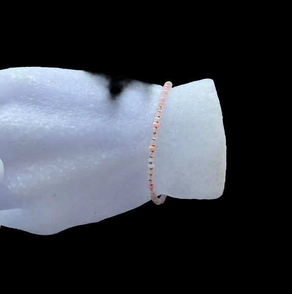 Pink Opal Bracelet with antique gold micro seed beads/Stormie Original Jewelry