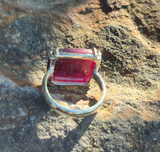 Ruby Ring “Size 9” Stormie Art Original Design Faceted Ruby Square Stone Shape and Set in Sterling Silver