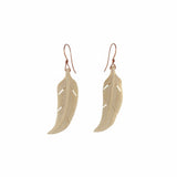 Feather Carved Bone Earrings on copper wire handmade Stormie jewelry