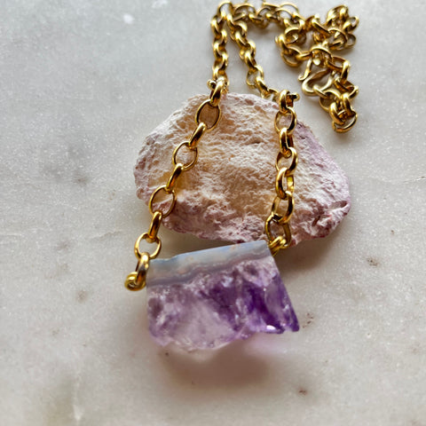 Amethyst Necklace with Gold toned Chain 20 inches