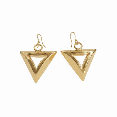 Triangle Shaped Gold-Toned Earring’s Made from Vintage Repurposed Jewelry Stormie 1970’s Style Brass Wire Statement Piece 3 inches
