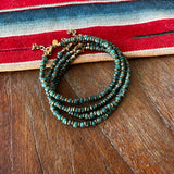 Emerald and Brass Hand Beaded Bracelet Gold - Filled Lobster Clasp