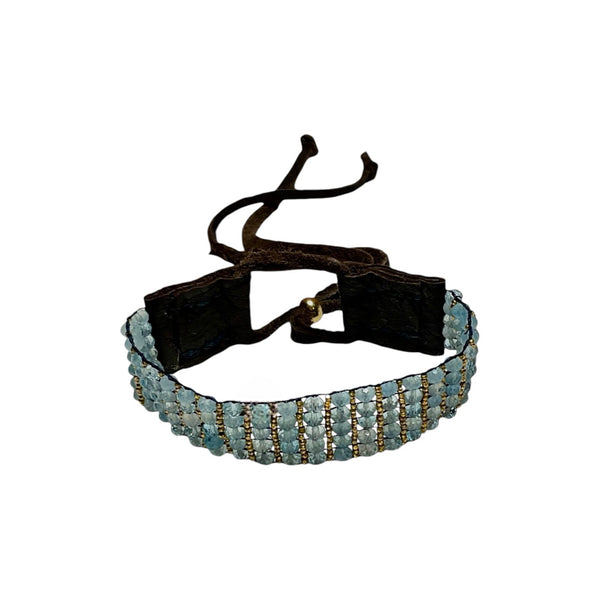 aquamarine bracelet top view leather and threads 