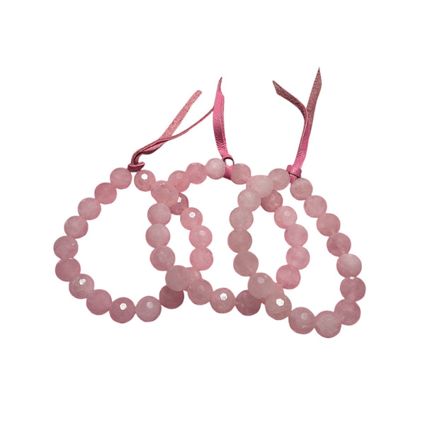 rose quartz faceted beaded stretch pinky Stormie bracelet 