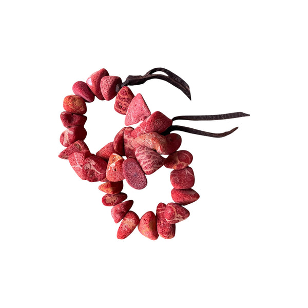 Red Coral Stormie Bracelet with Chocolate Leather Accent