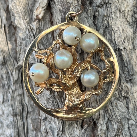 Tree of Life 14K Gold Pendant Design w Cultured Pearls Extraordinary Fine Details