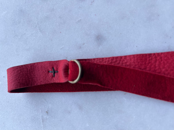 Mercury Dime Button on Red Leather Hatband or Bracelet Wrap