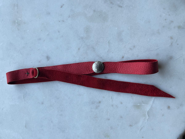 Mercury Dime Button on Red Leather Hatband or Bracelet Wrap