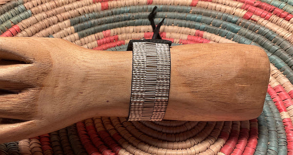 Liquid Sterling Silver Beaded Bracelet | Black Leather | Handcrafted Artisan Jewely